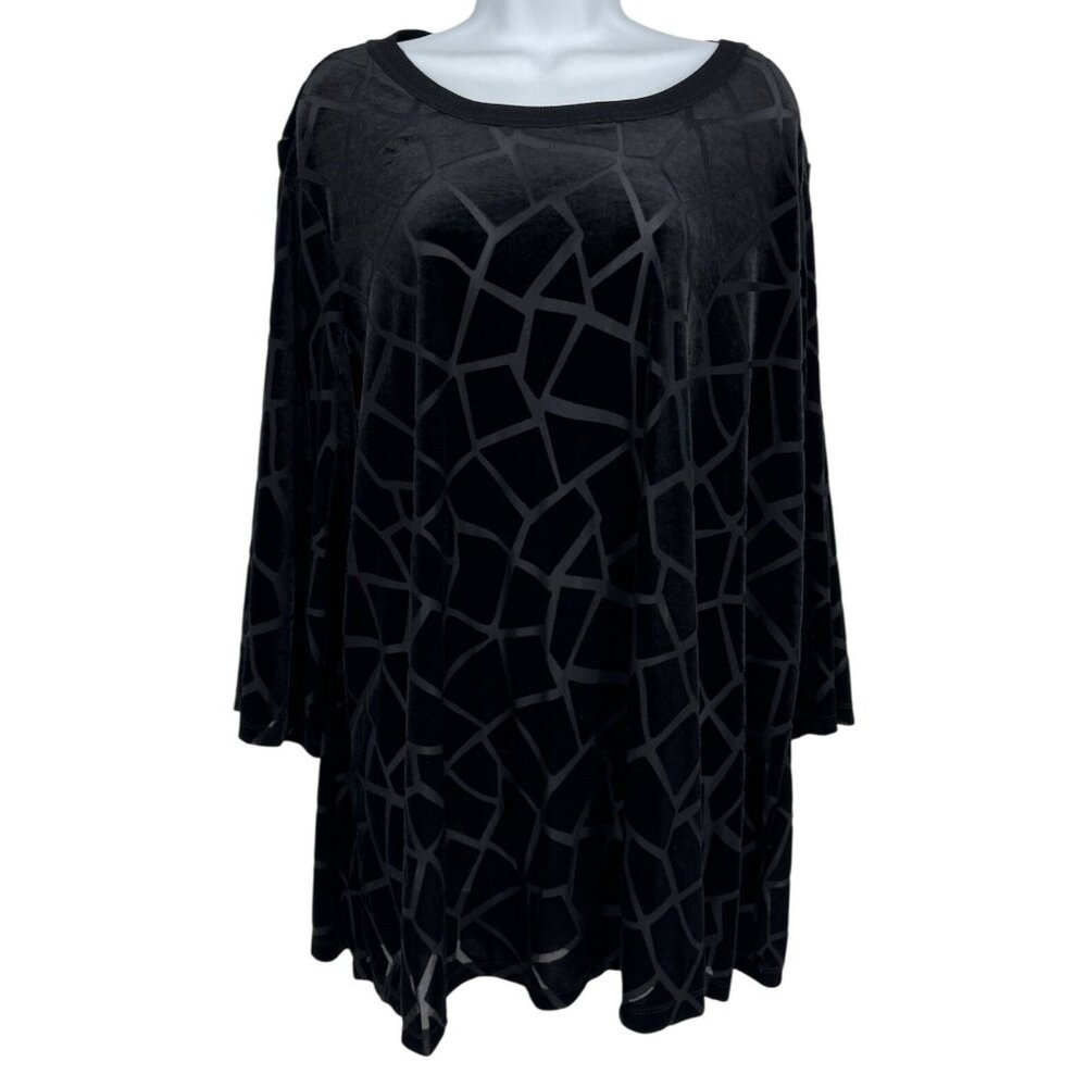 Susan Graver Womens Long Sleeve Round Neck Burnout Velvet Tunic Size 3X